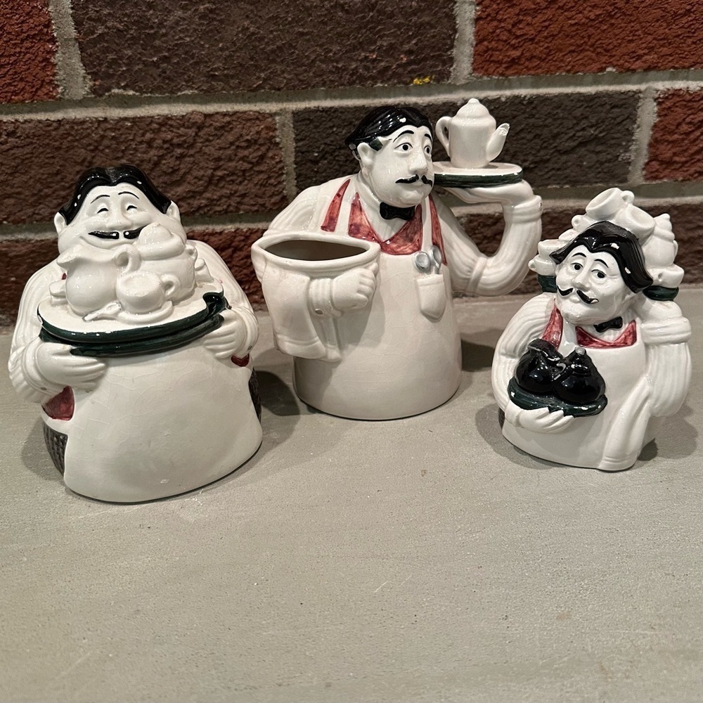 VTG Dept 56 Coffee Break LOT Italian Waiter Sugar Bowl, Creamer & Salt Shaker